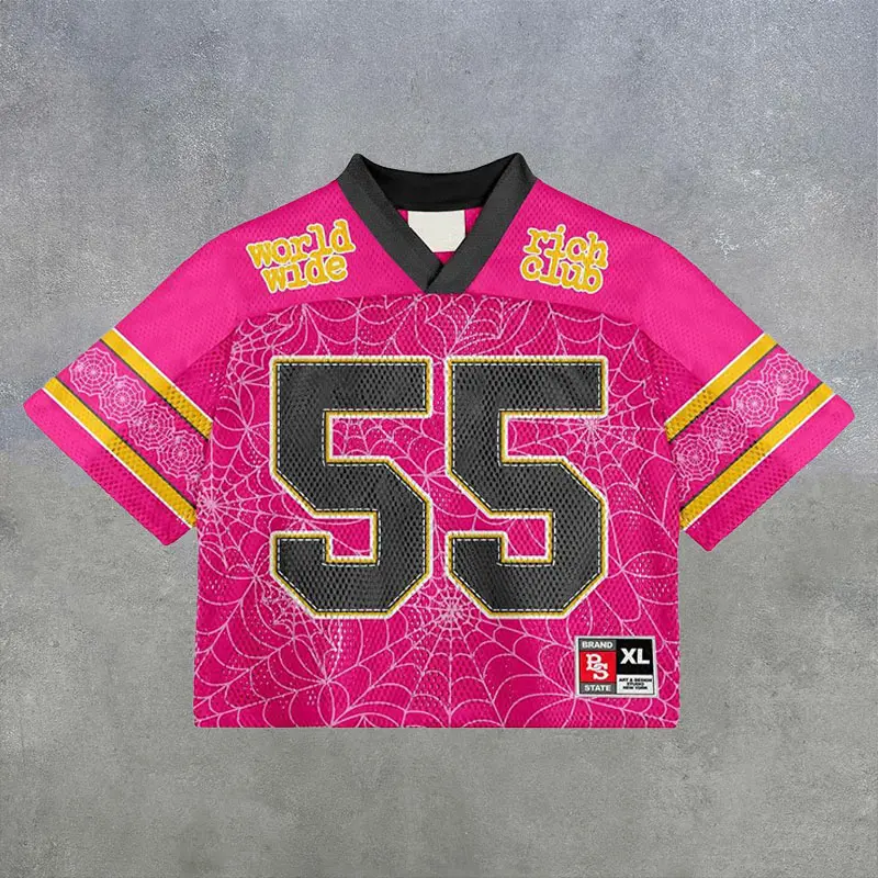 Pink floral mesh lacrosse jersey with number 55