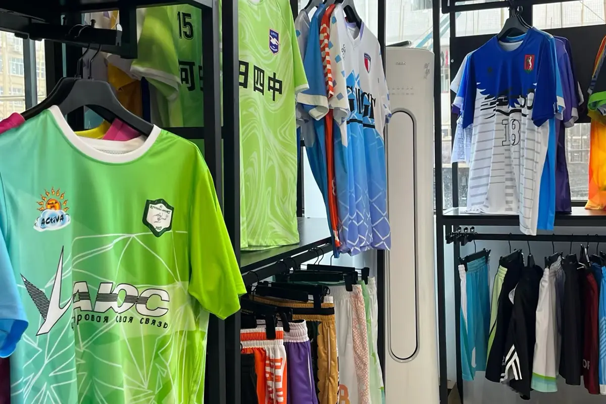 Soccer jersey samples in different sleeve and panel designs